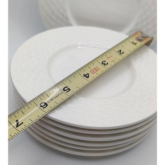 7 White Woven Pattern Peasant Village PV Saucers Italy - Picture 2 of 5